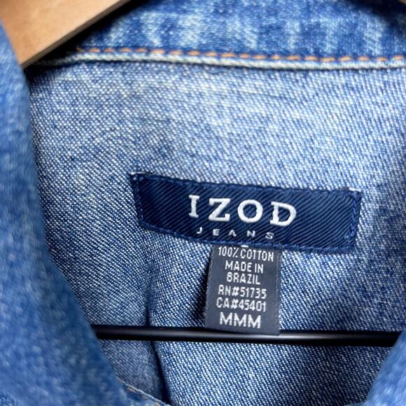 IZOD Jeans Vintage 90s Denim Trucker Jacket Blue Button Up Casual Womens Medium - Picture 5 of 5